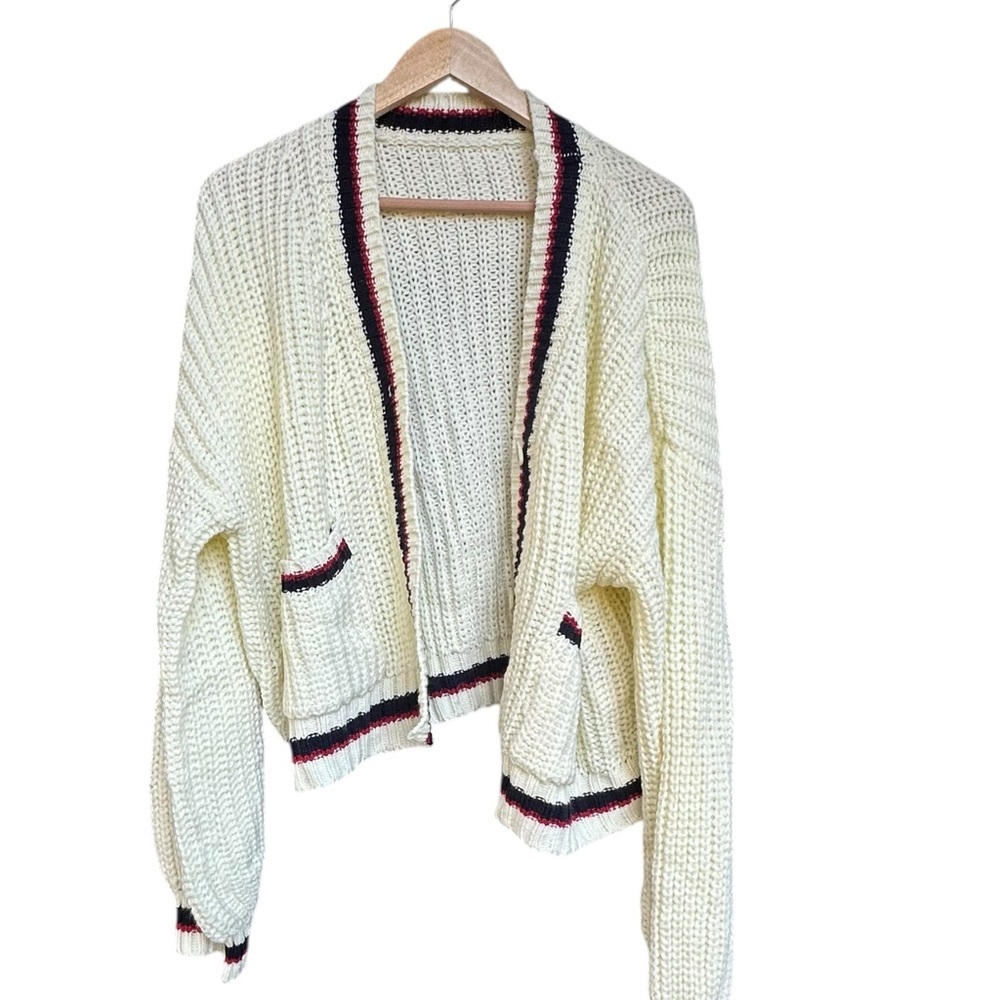 Cider Knit V-Neck Solid Button Pocket Contrasting… - image 5